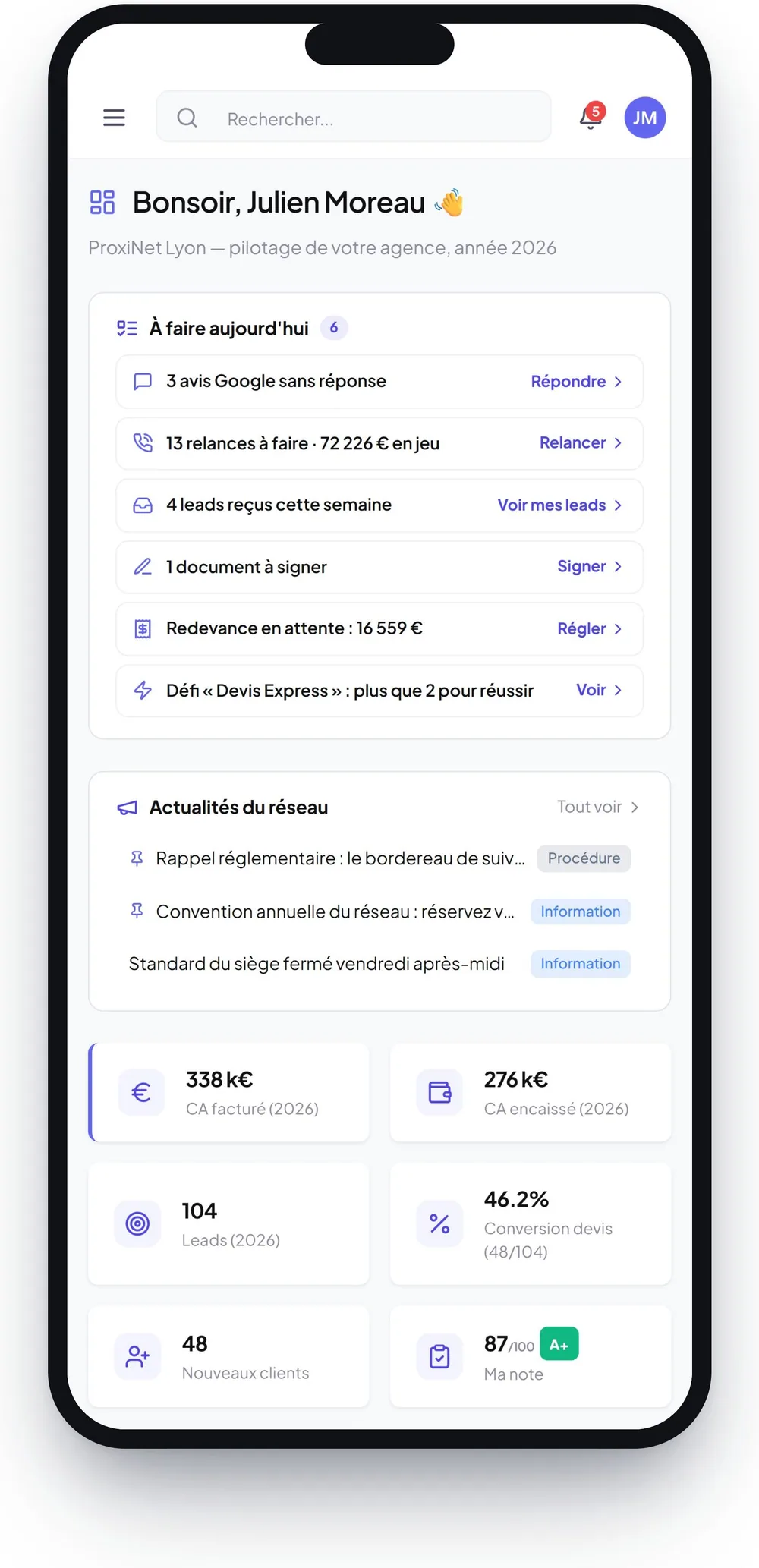 Franchify mobile app: a franchisee's tasks for the day