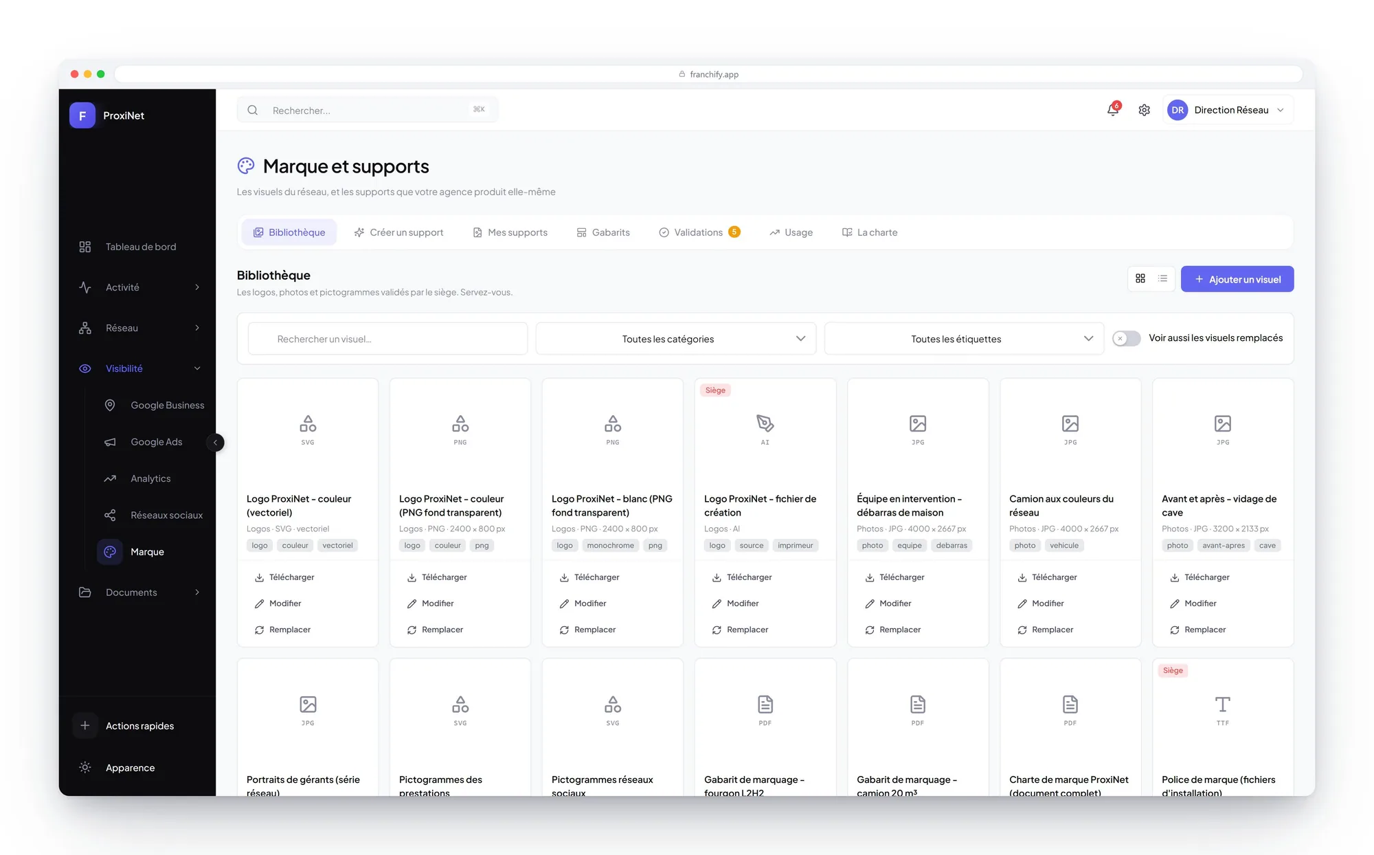 Network brand library: logos, photos, icons and templates approved by head office